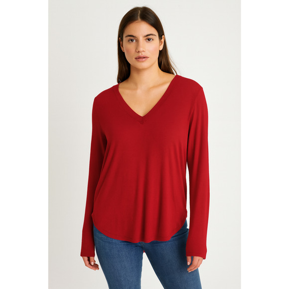 Lauren Ralph Lauren Womens Sweater Large Red Silk Blend V-Neck Preppy Academia - Picture 1 of 5
